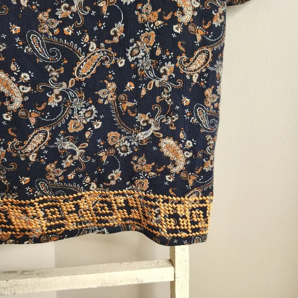 Market & Spruce Stitch Fix 1x paisley print embroidered 3/4 sleeve boho top - Picture 4 of 6